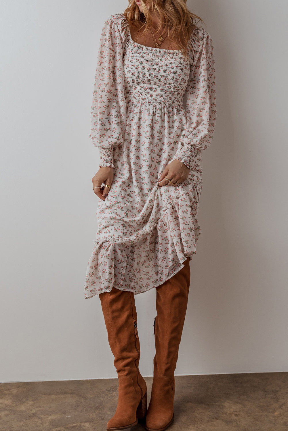 Floral Print Ruffled Hem Midi Dress