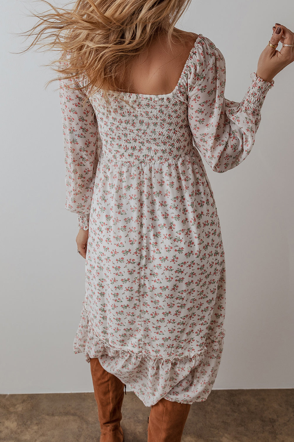 Floral Print Ruffled Hem Midi Dress