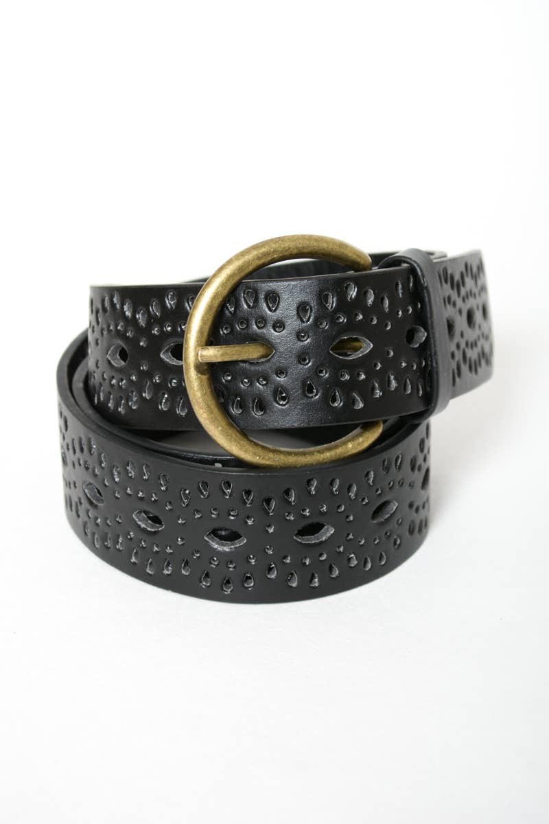 Stylish Perforated Faux Leather Belt – Round Buckle