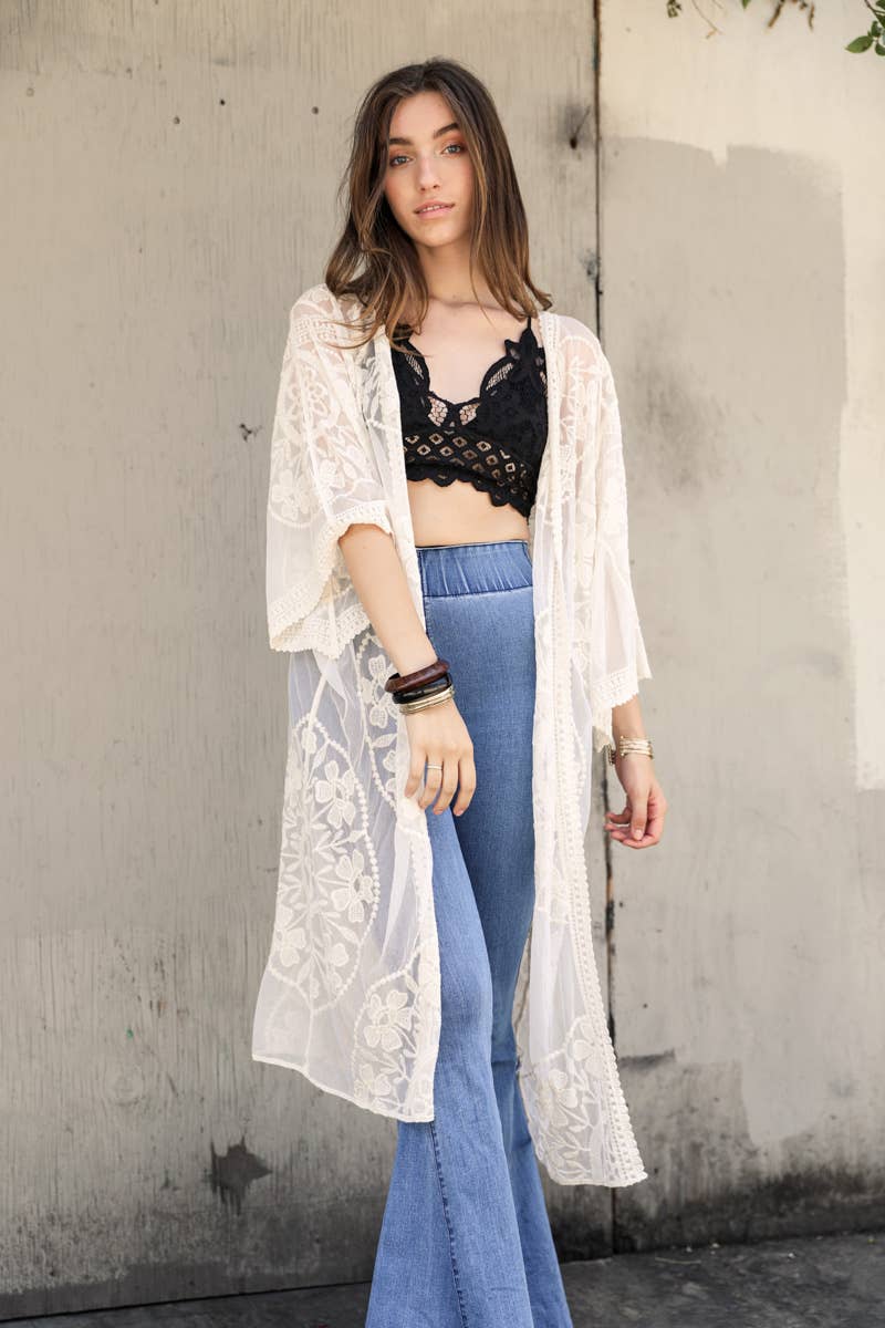 Contrast Mesh Cotton Lace Longline Kimono 🎀