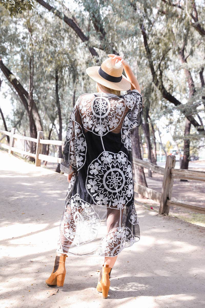 Contrast Mesh Cotton Lace Longline Kimono 🎀