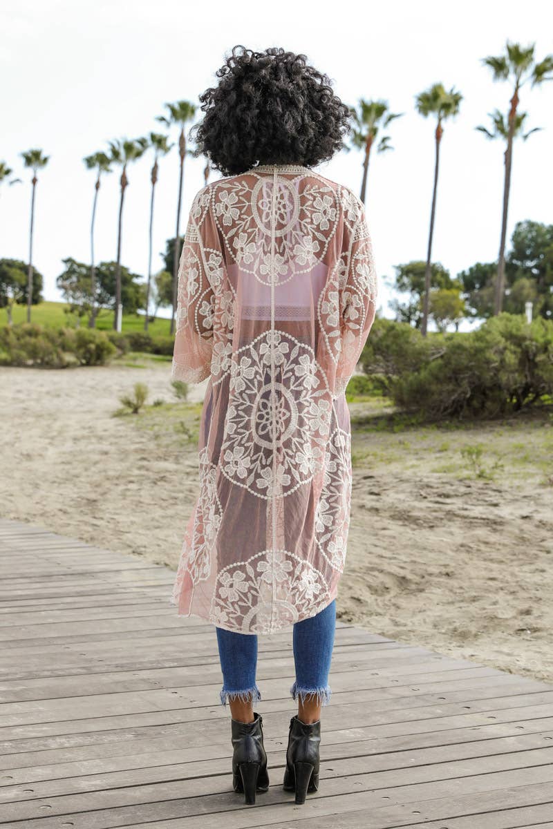 Contrast Mesh Cotton Lace Longline Kimono 🎀