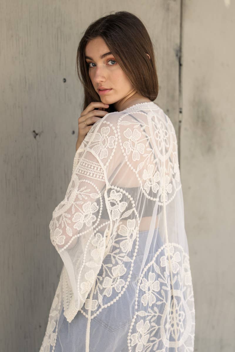 Contrast Mesh Cotton Lace Longline Kimono 🎀