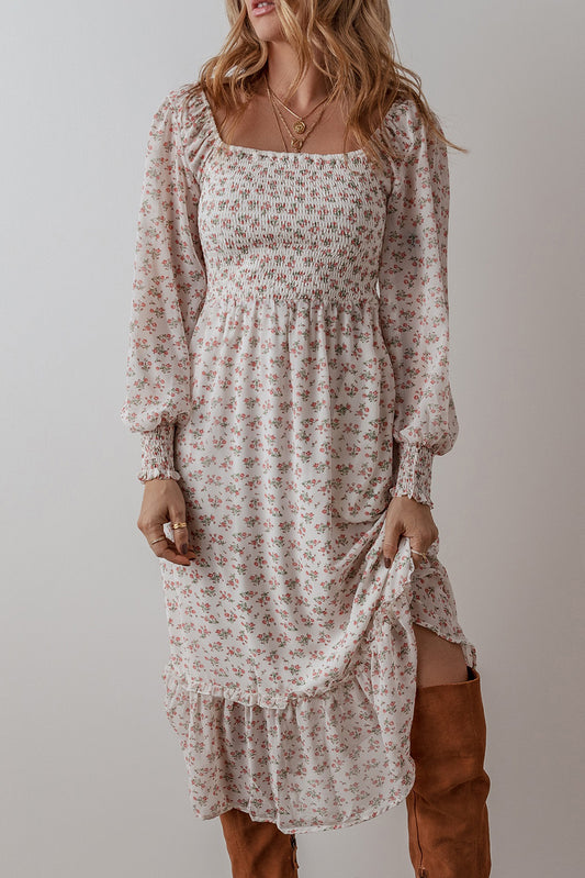 Floral Print Ruffled Hem Midi Dress