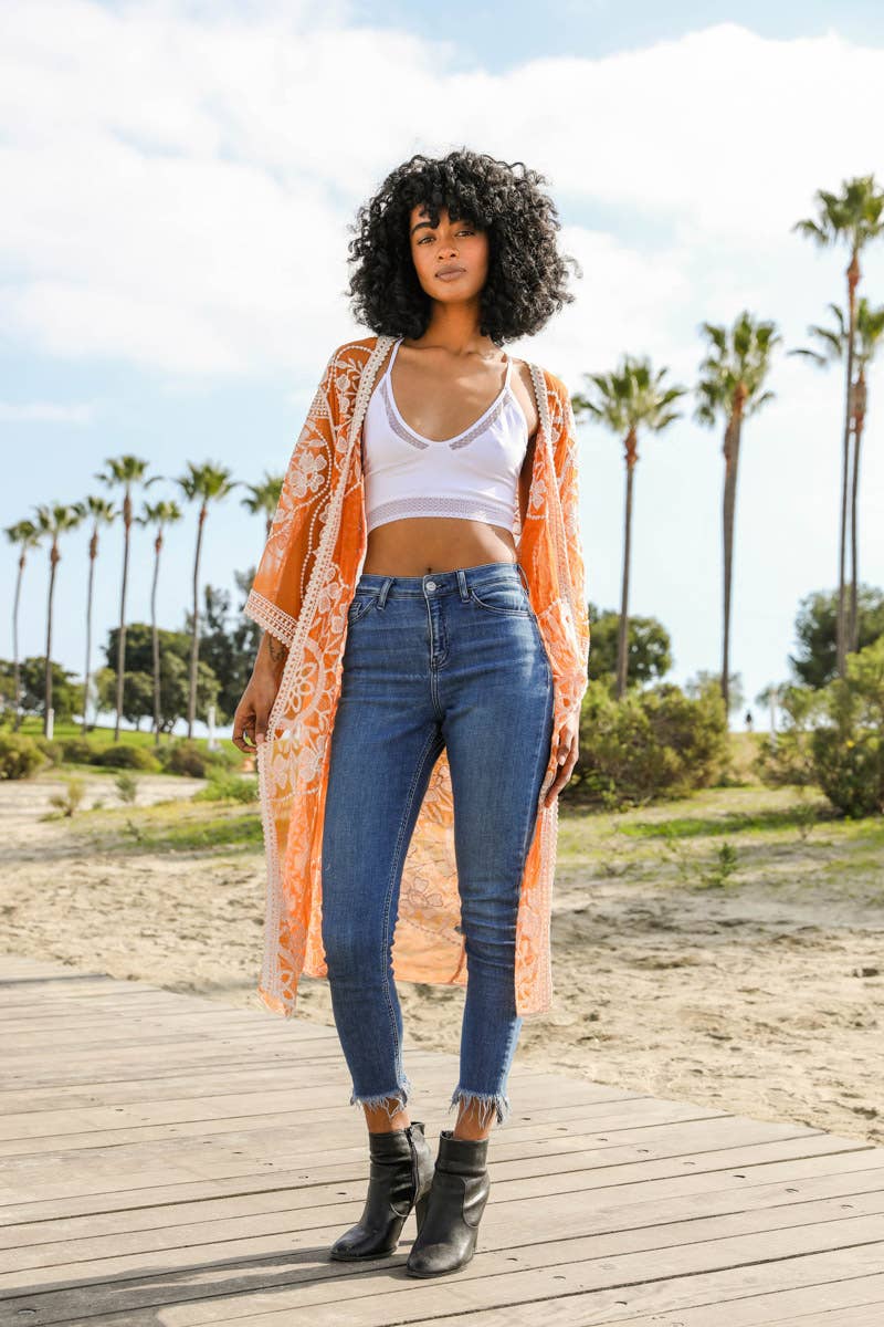 Contrast Mesh Cotton Lace Longline Kimono 🎀