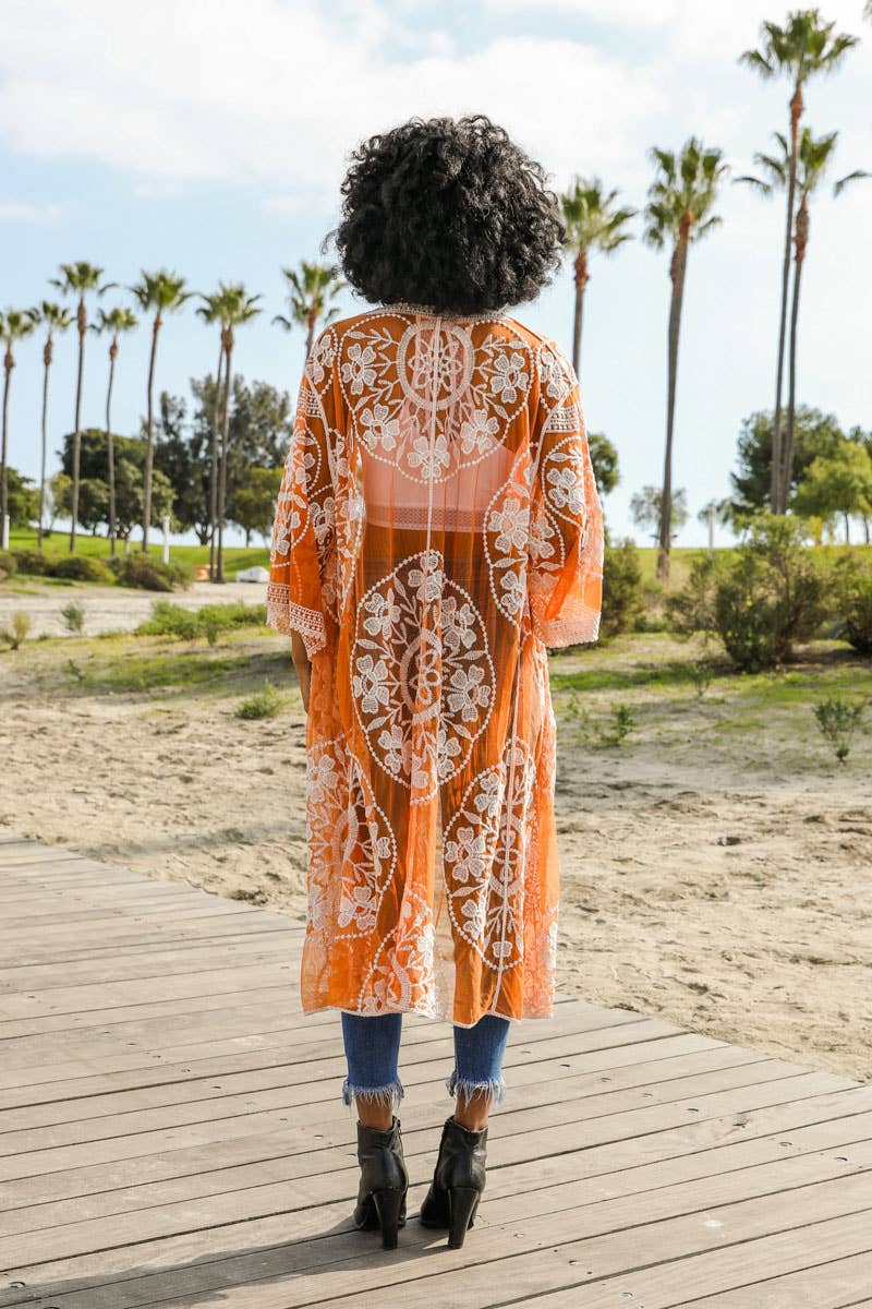 Contrast Mesh Cotton Lace Longline Kimono 🎀