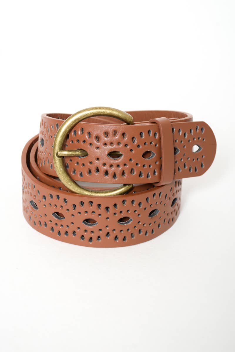Stylish Perforated Faux Leather Belt – Round Buckle