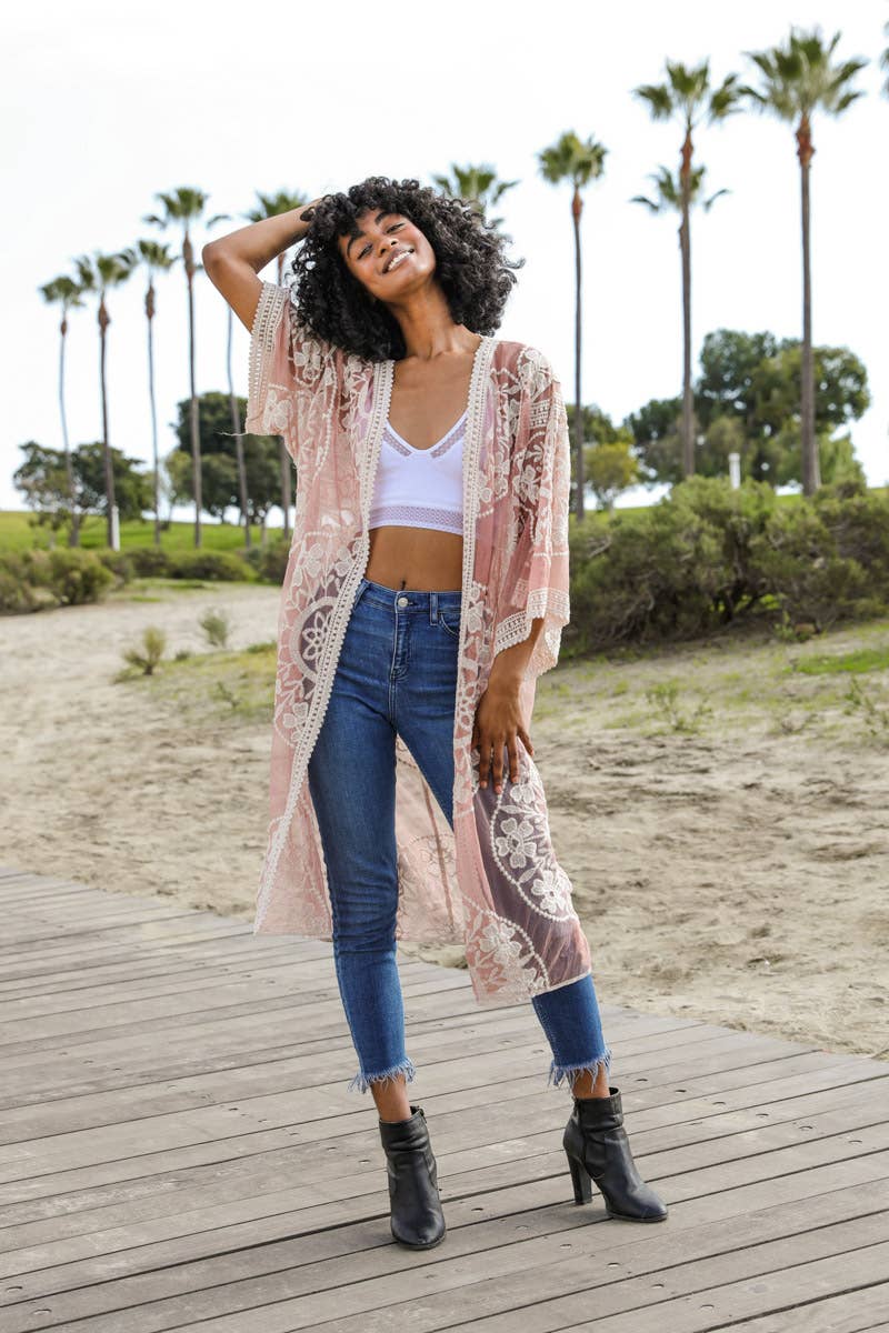 Contrast Mesh Cotton Lace Longline Kimono 🎀
