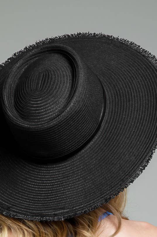 Wide Brim Frayed Straw Sun Hat