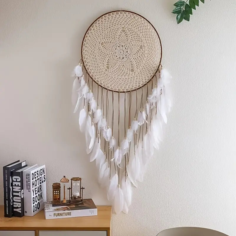 Stunning White Feather Dream Catcher for Home Decor