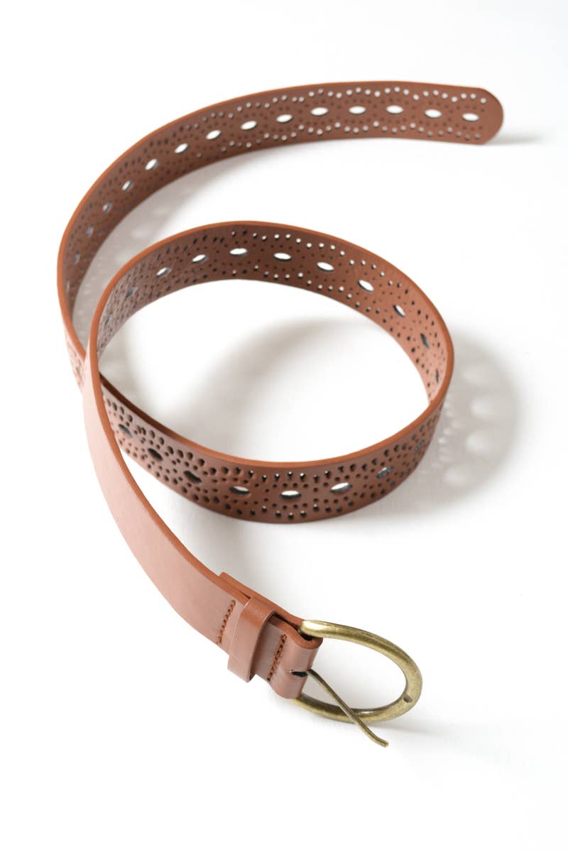 Stylish Perforated Faux Leather Belt – Round Buckle