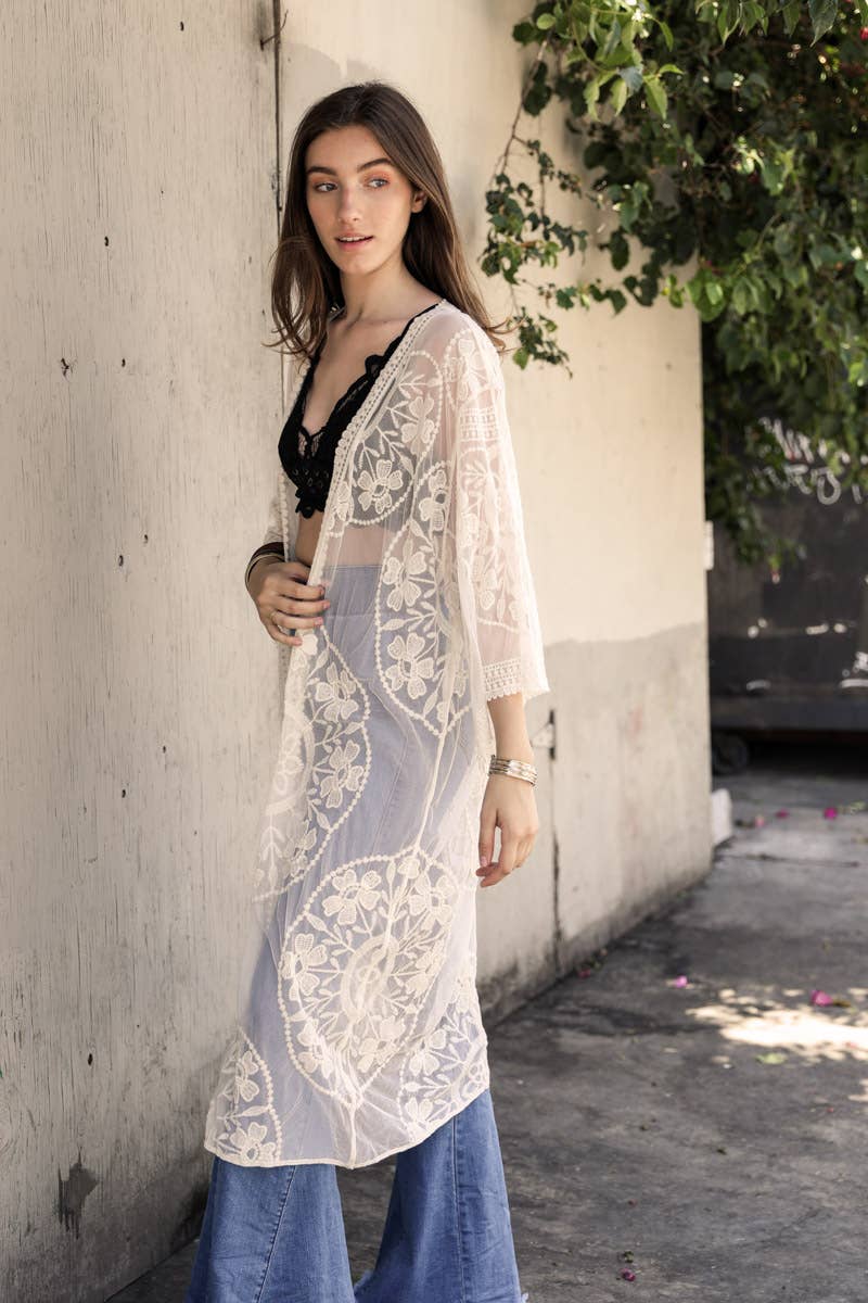 Contrast Mesh Cotton Lace Longline Kimono 🎀