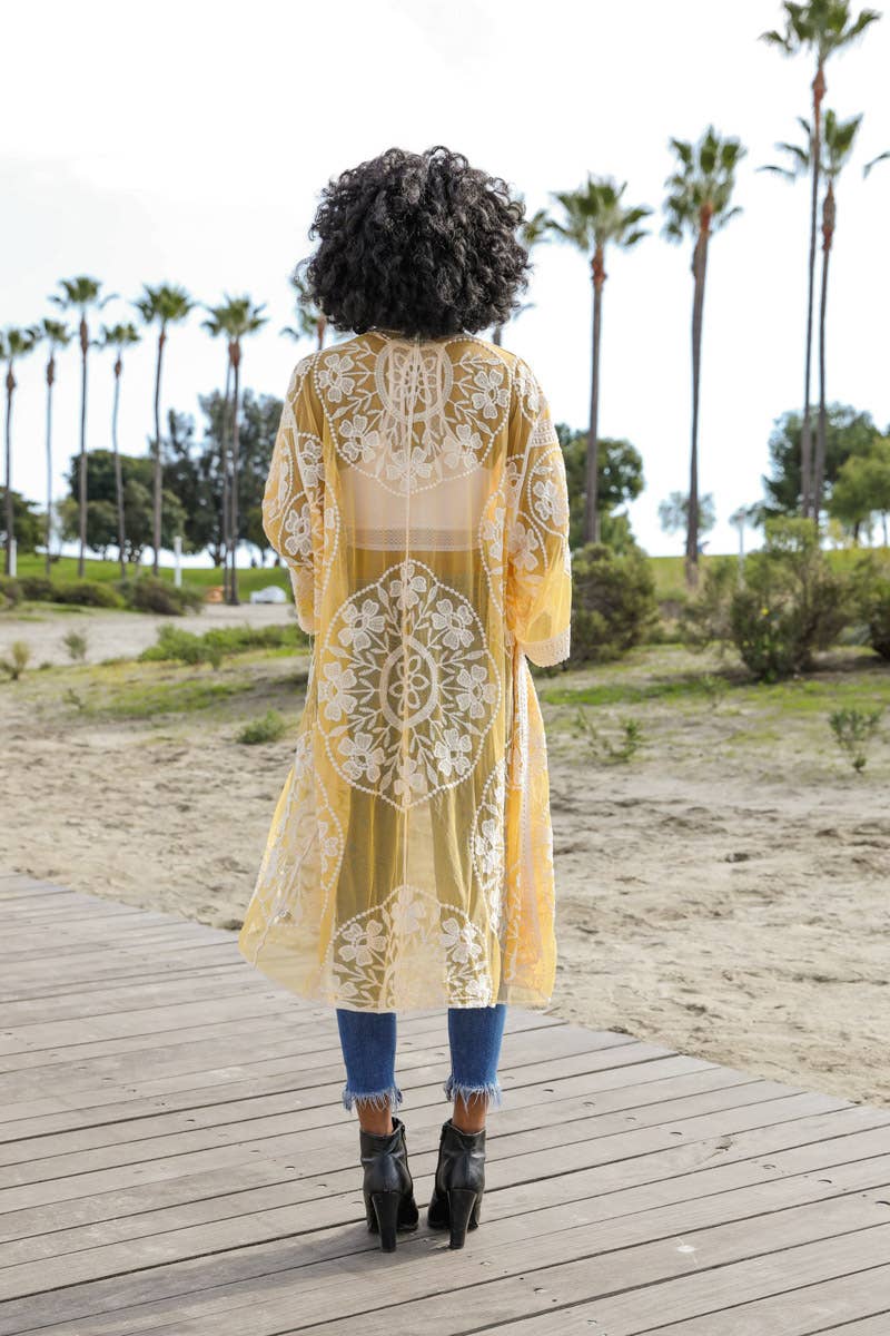 Contrast Mesh Cotton Lace Longline Kimono 🎀