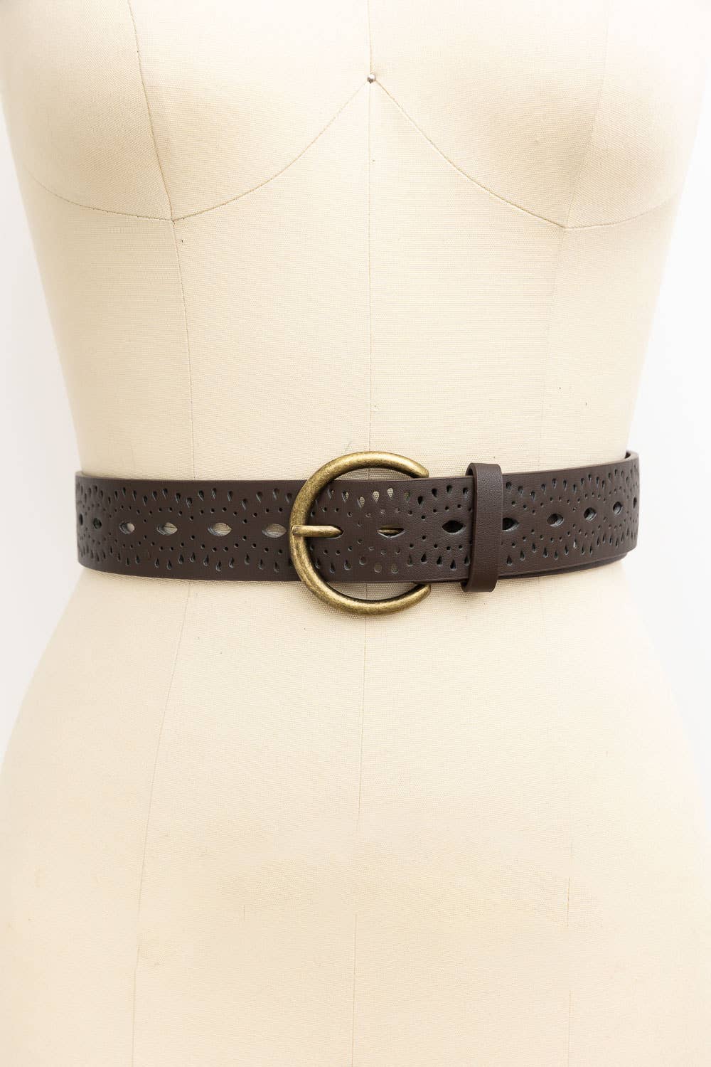 Stylish Perforated Faux Leather Belt – Round Buckle
