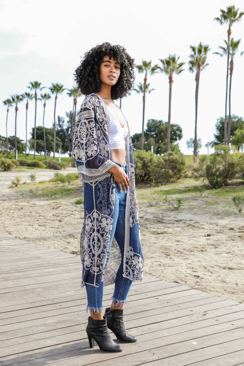 Contrast Mesh Cotton Lace Longline Kimono 🎀