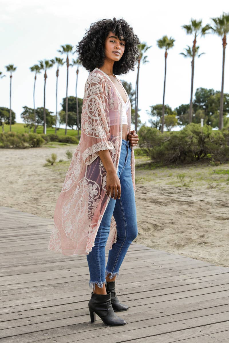 Contrast Mesh Cotton Lace Longline Kimono 🎀