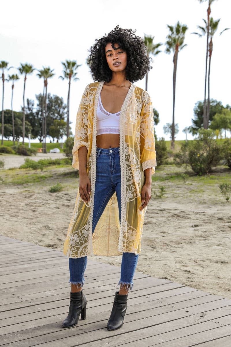 Contrast Mesh Cotton Lace Longline Kimono 🎀