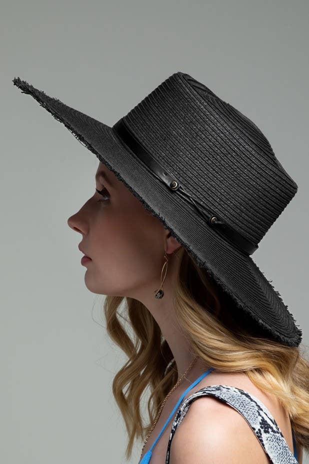 Wide Brim Frayed Straw Sun Hat